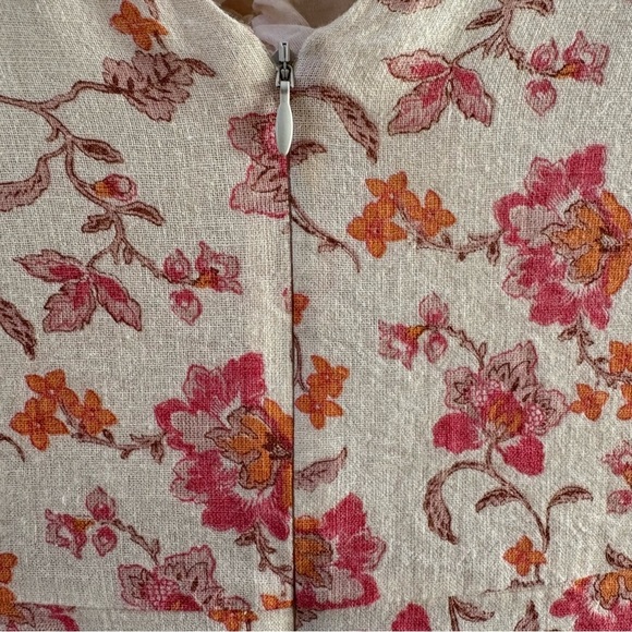 Tintoretto Linen Floral Dress White Pink Orange Short Sleeve V-Neck Size M - Picture 15 of 16